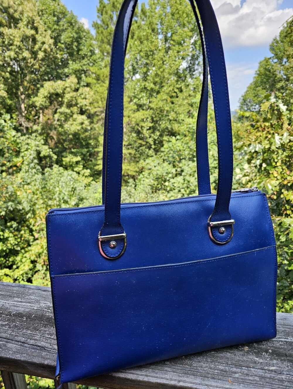 Jack Georges Royal Blue Leather Tote Shoulder Bag Structured Work Purse
